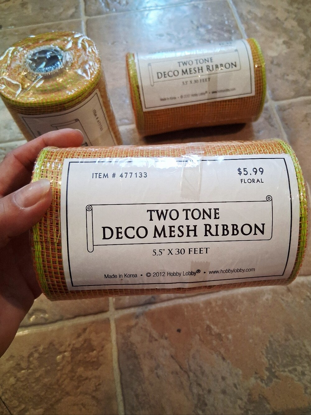 3 Hobby Lobby Two Tone Deco Mesh Ribbon, specifically item #477133